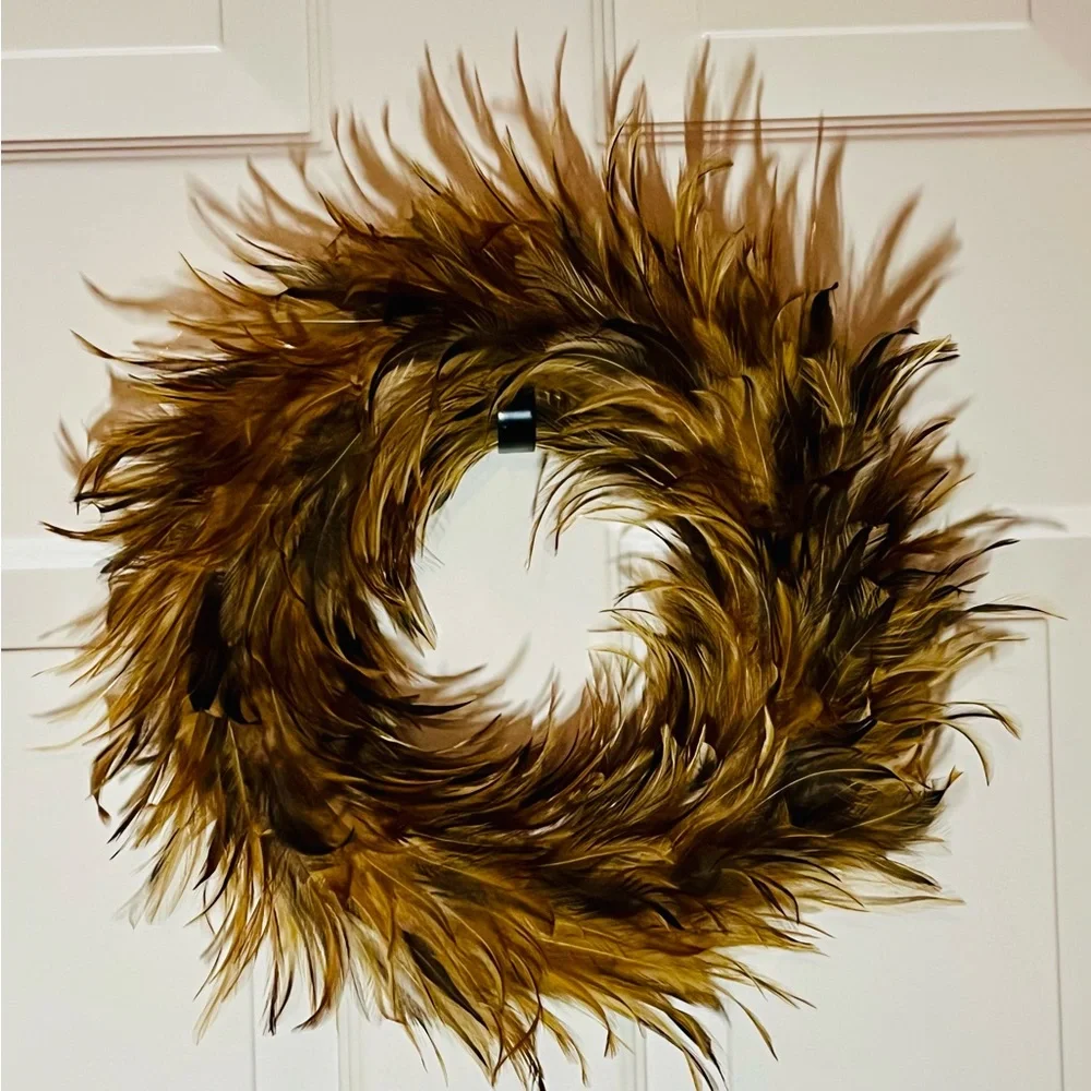 Decorative  Brown Feather Wreath - Picture 2 of 6
